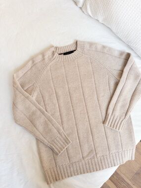 Vintage Wool Cashmere Men’s Crewneck Sweater in Oat, size M